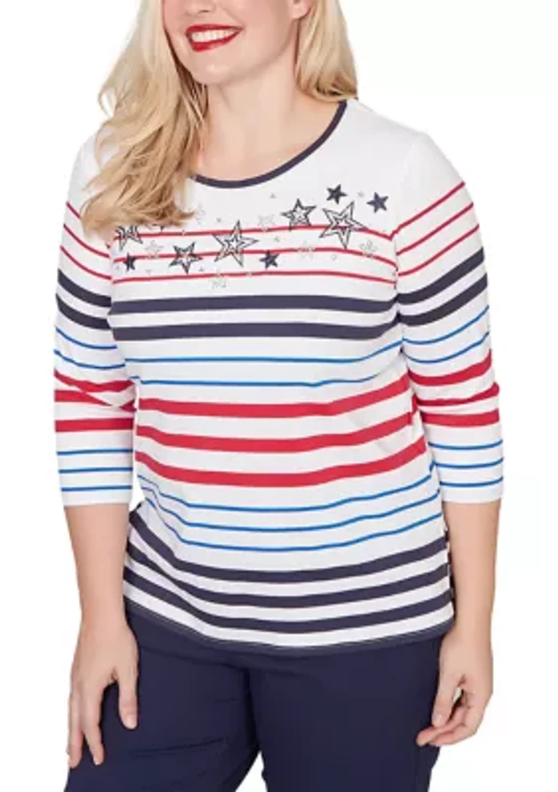Women's Lady Liberty Stars And Stripes Embroidery Top