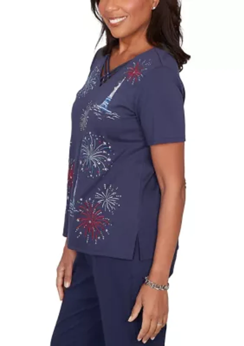 Women's Lady Liberty Statue Of Fireworks T-Shirt