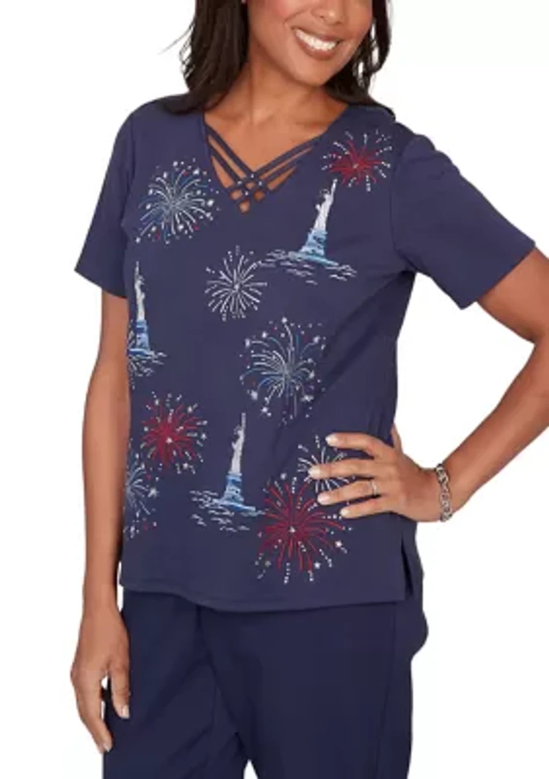 Women's Lady Liberty Statue Of Fireworks T-Shirt