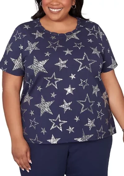 Plus Lady Liberty Foil Stars T-Shirt