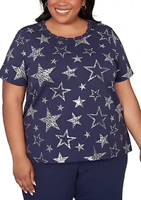 Plus Lady Liberty Foil Stars T-Shirt