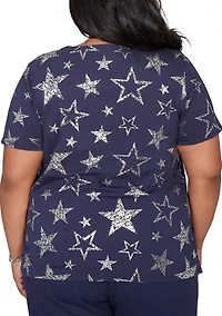 Plus Lady Liberty Foil Stars T-Shirt