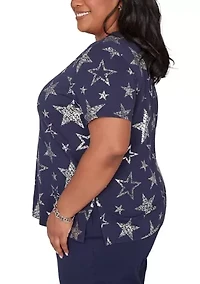 Plus Lady Liberty Foil Stars T-Shirt