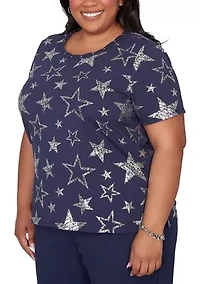 Plus Lady Liberty Foil Stars T-Shirt