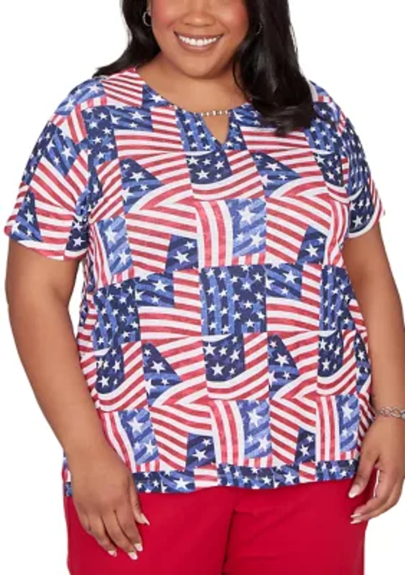Plus Lady Liberty American Flag Patch T-Shirt