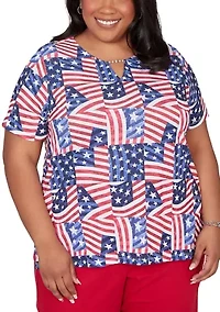 Plus Lady Liberty American Flag Patch T-Shirt