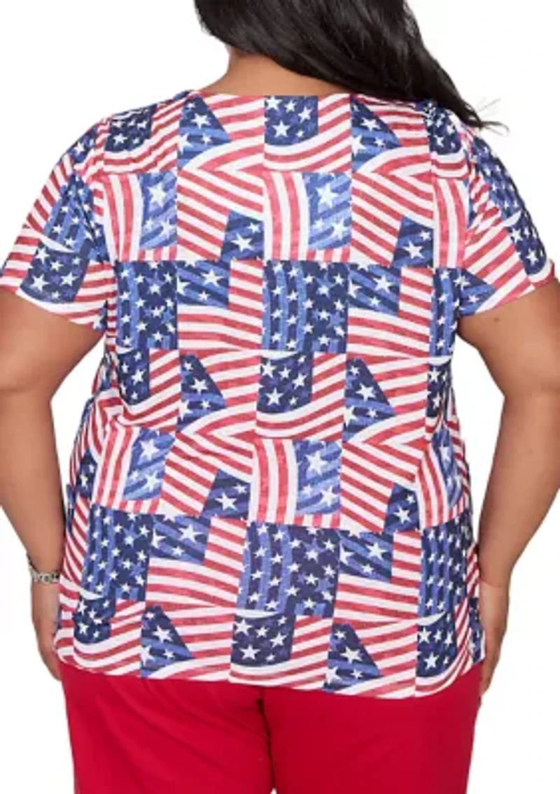 Plus Lady Liberty American Flag Patch T-Shirt