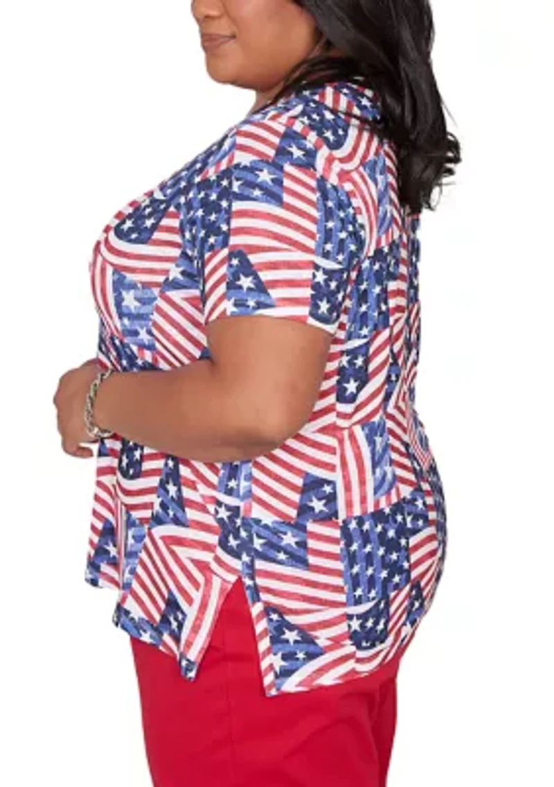 Plus Lady Liberty American Flag Patch T-Shirt