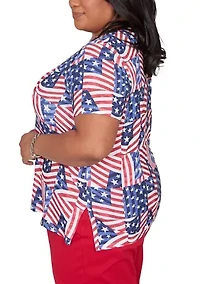 Plus Lady Liberty American Flag Patch T-Shirt