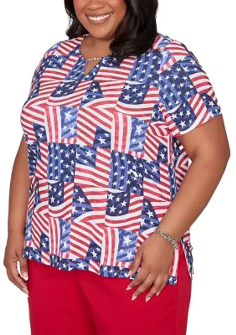Plus Lady Liberty American Flag Patch T-Shirt