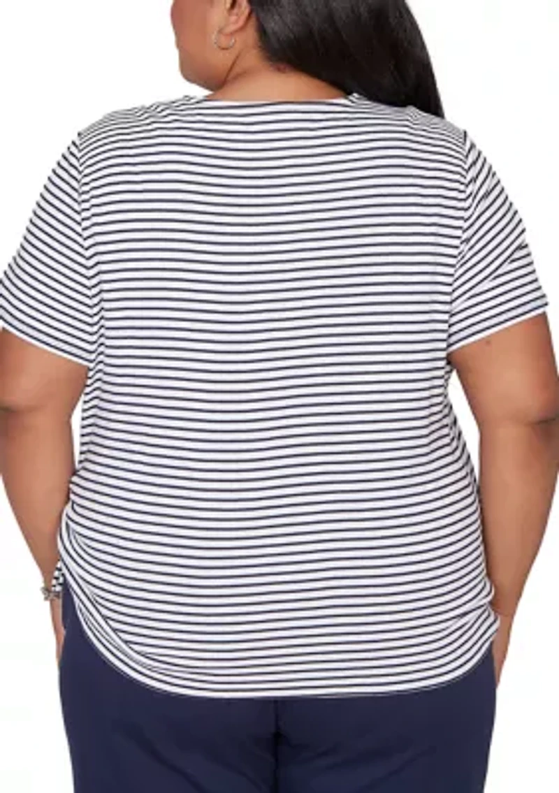 Plus Lady Liberty Embroidered Yoke Stripe T-Shirt