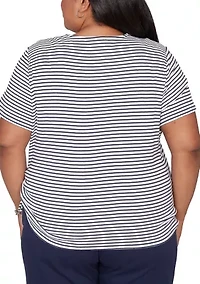 Plus Lady Liberty Embroidered Yoke Stripe T-Shirt