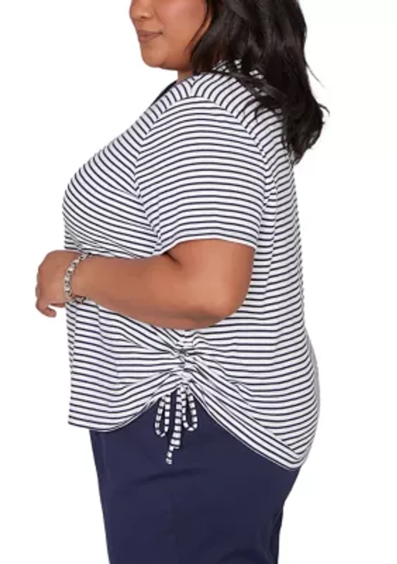Plus Lady Liberty Embroidered Yoke Stripe T-Shirt
