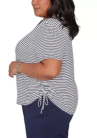 Plus Lady Liberty Embroidered Yoke Stripe T-Shirt