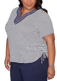 Plus Lady Liberty Embroidered Yoke Stripe T-Shirt