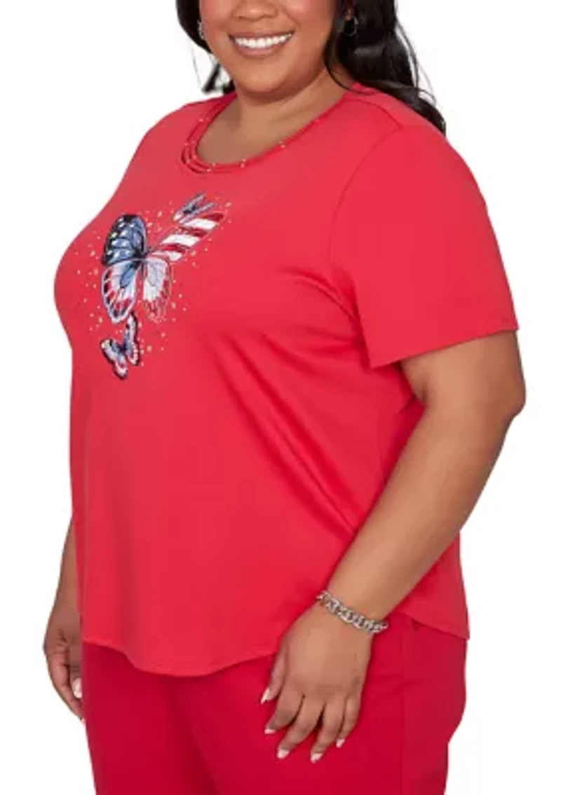 Plus Lady Liberty Butterfly T-Shirt