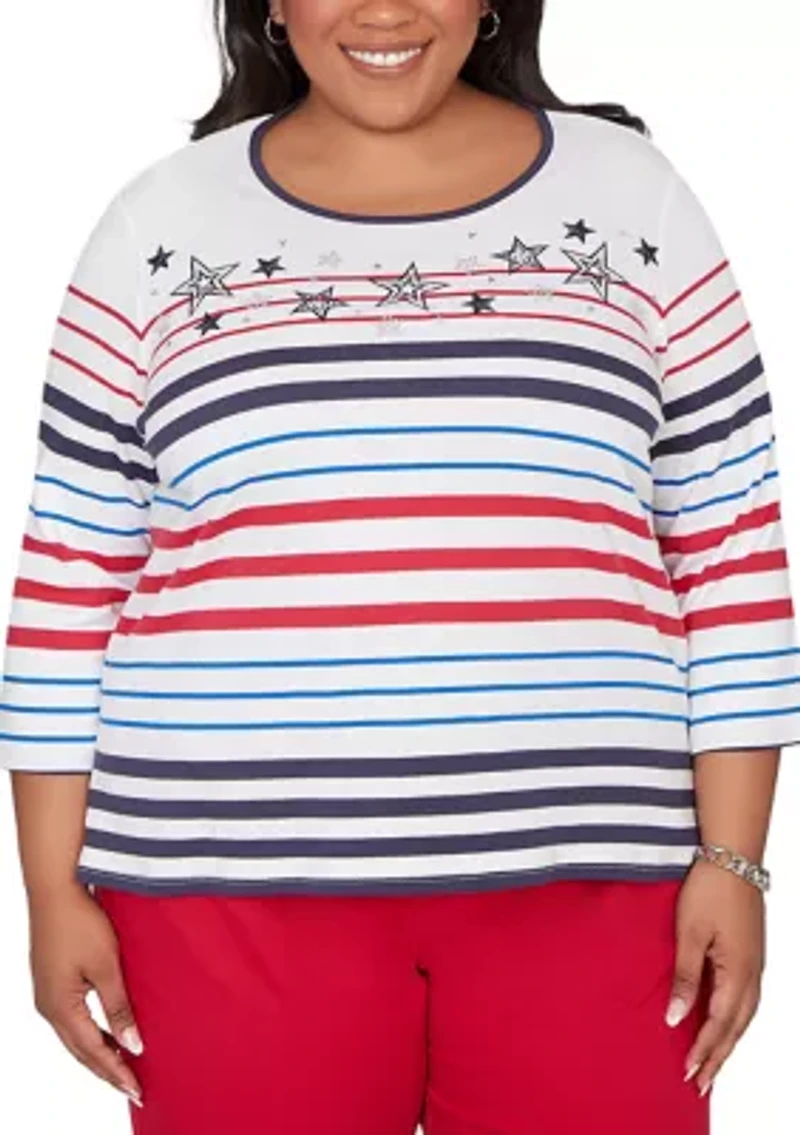 Plus Lady Liberty Stars And Stripes Embroidery Top
