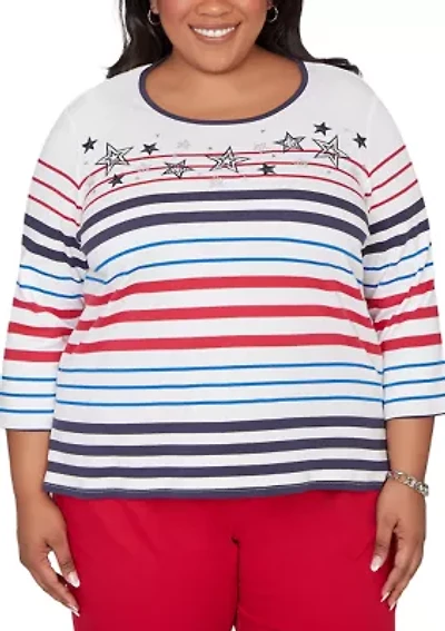 Plus Lady Liberty Stars And Stripes Embroidery Top