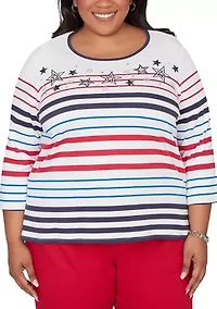 Plus Lady Liberty Stars And Stripes Embroidery Top