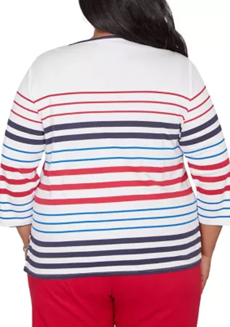 Plus Lady Liberty Stars And Stripes Embroidery Top