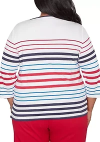 Plus Lady Liberty Stars And Stripes Embroidery Top