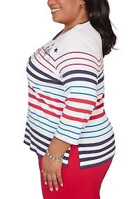 Plus Lady Liberty Stars And Stripes Embroidery Top