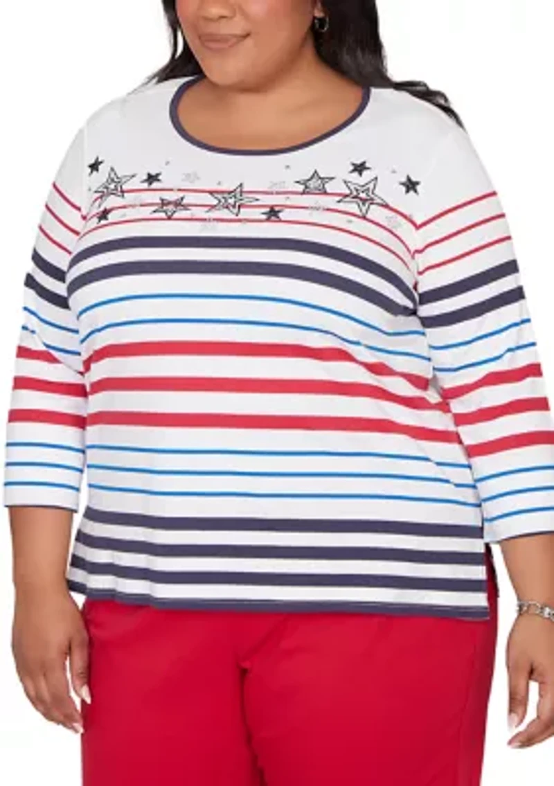 Plus Lady Liberty Stars And Stripes Embroidery Top