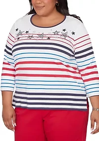 Plus Lady Liberty Stars And Stripes Embroidery Top