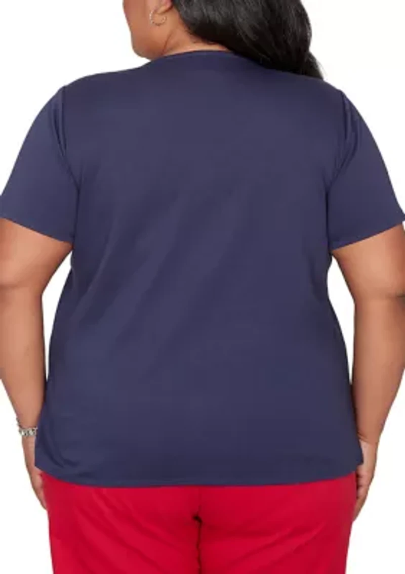 Plus Lady Liberty Statue Of Fireworks T-Shirt