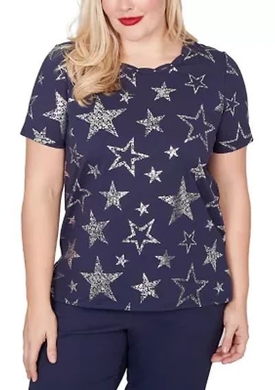 Petite Lady Liberty Foil Stars T-Shirt