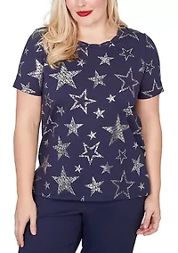 Petite Lady Liberty Foil Stars T-Shirt