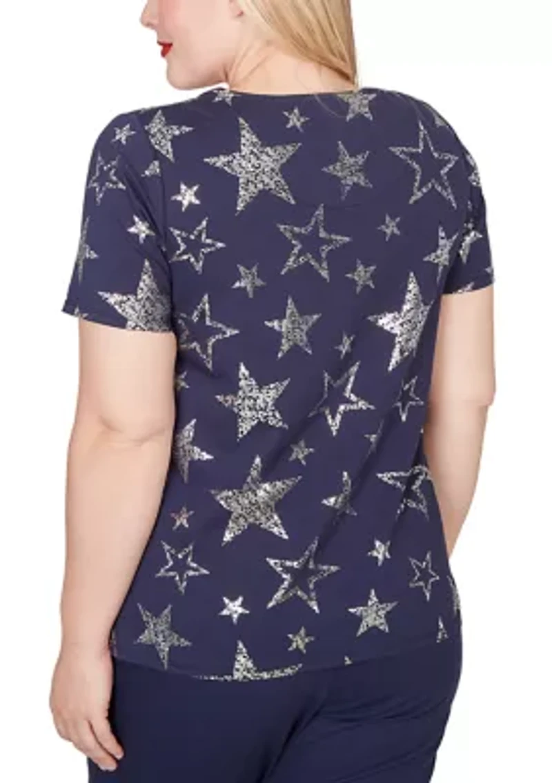 Petite Lady Liberty Foil Stars T-Shirt