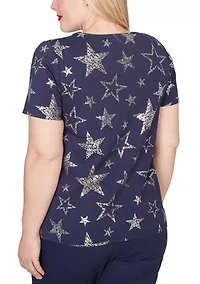 Petite Lady Liberty Foil Stars T-Shirt