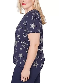 Petite Lady Liberty Foil Stars T-Shirt