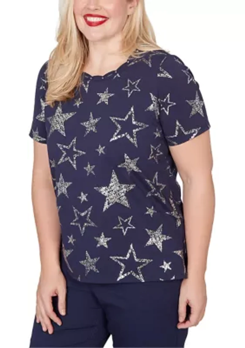 Petite Lady Liberty Foil Stars T-Shirt