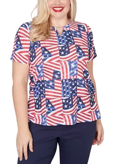 Petite Lady Liberty American Flag Patch T-Shirt