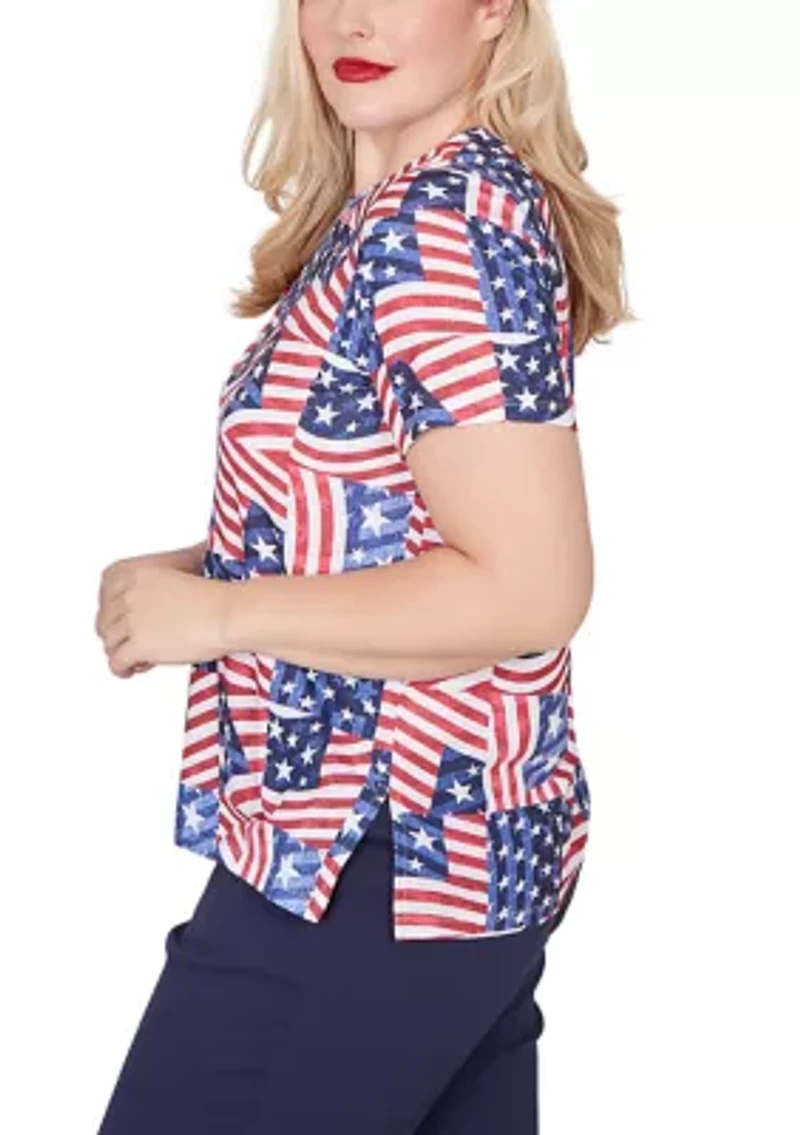 Petite Lady Liberty American Flag Patch T-Shirt