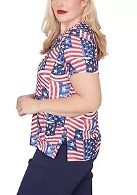Petite Lady Liberty American Flag Patch T-Shirt