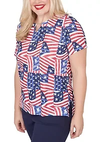 Petite Lady Liberty American Flag Patch T-Shirt