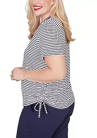 Petite Lady Liberty Embroidered Yoke Stripe Top