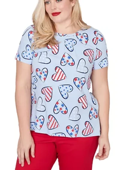 Petite Lady Liberty Hearts Print T-Shirt