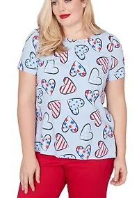 Petite Lady Liberty Hearts Print T-Shirt