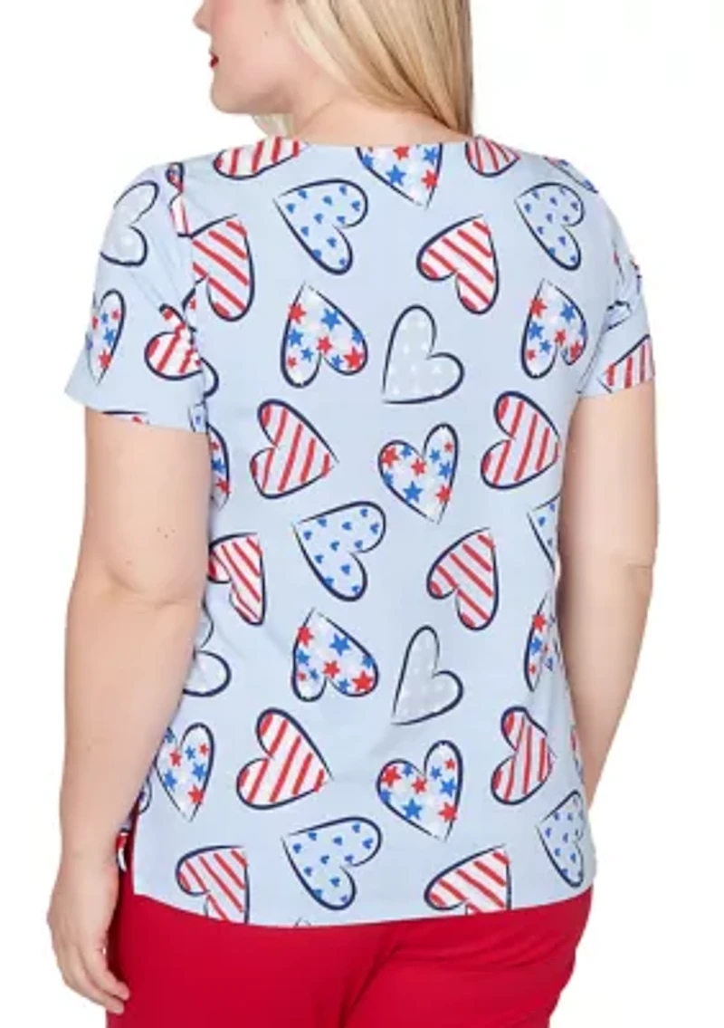 Petite Lady Liberty Hearts Print T-Shirt