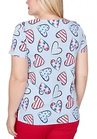Petite Lady Liberty Hearts Print T-Shirt