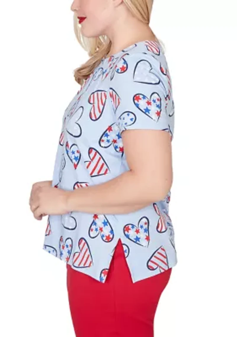 Petite Lady Liberty Hearts Print T-Shirt