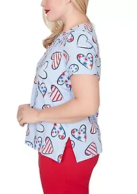Petite Lady Liberty Hearts Print T-Shirt
