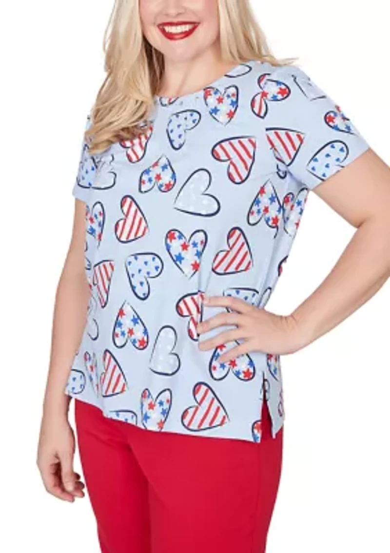 Petite Lady Liberty Hearts Print T-Shirt