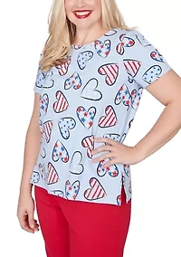 Petite Lady Liberty Hearts Print T-Shirt