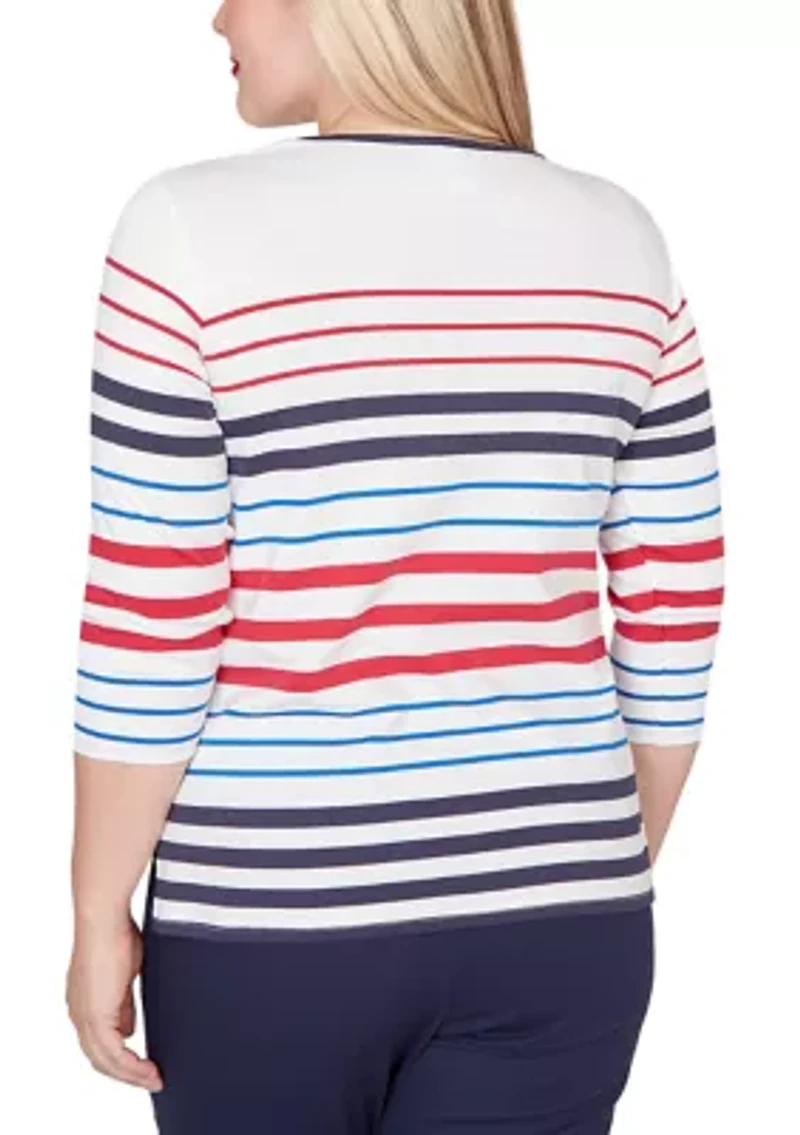 Petite Lady Liberty Stars And Stripes Embroidery Top