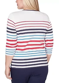 Petite Lady Liberty Stars And Stripes Embroidery Top
